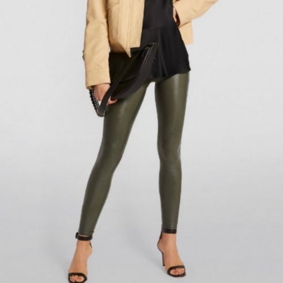SPANX Pants - SPANX Rich Olive Green Faux Leather Leggings